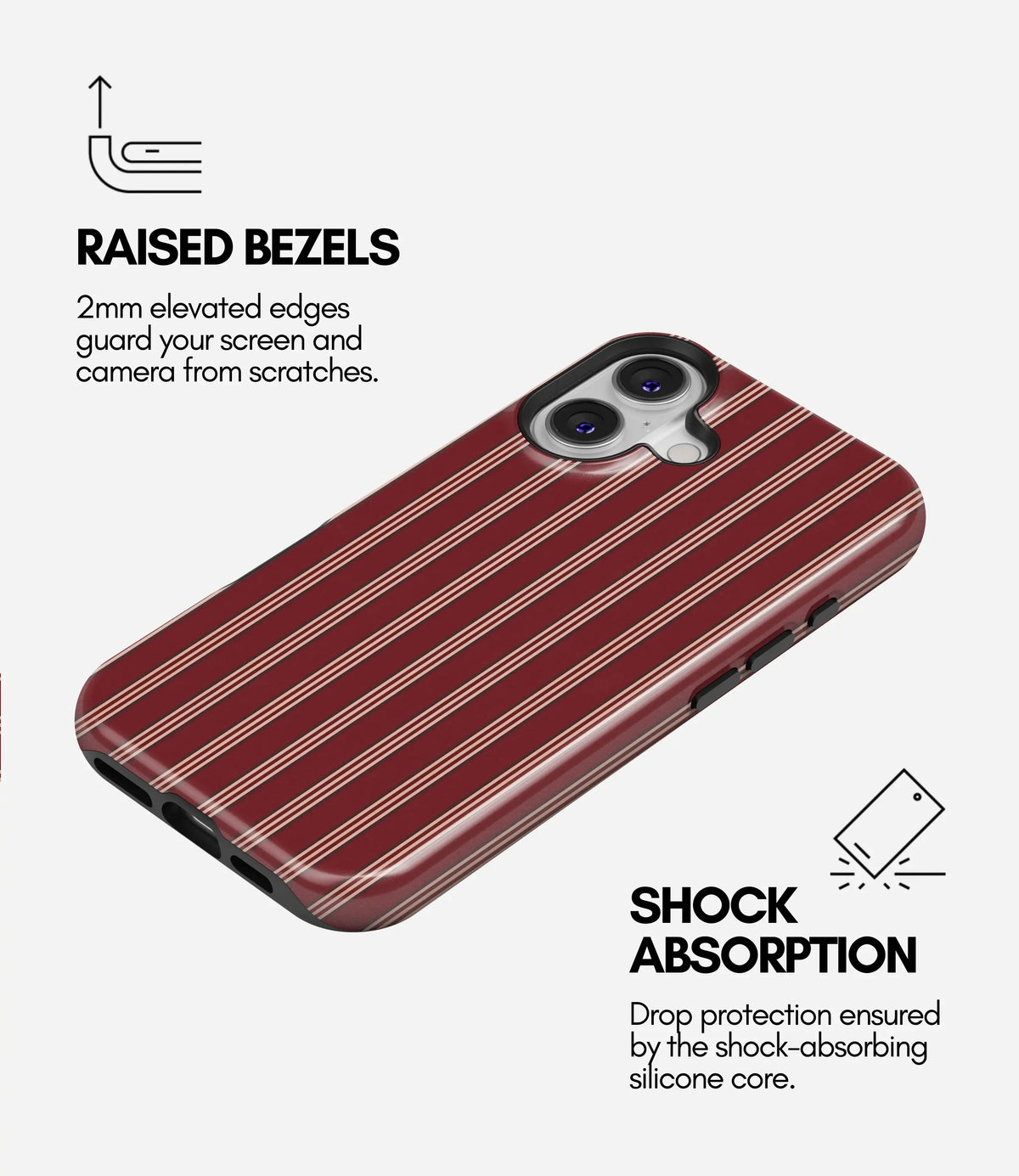 Burgundy Luxe Lines Premium Tough Shining Phone Case (Double Layer) Available For All iPhone Models