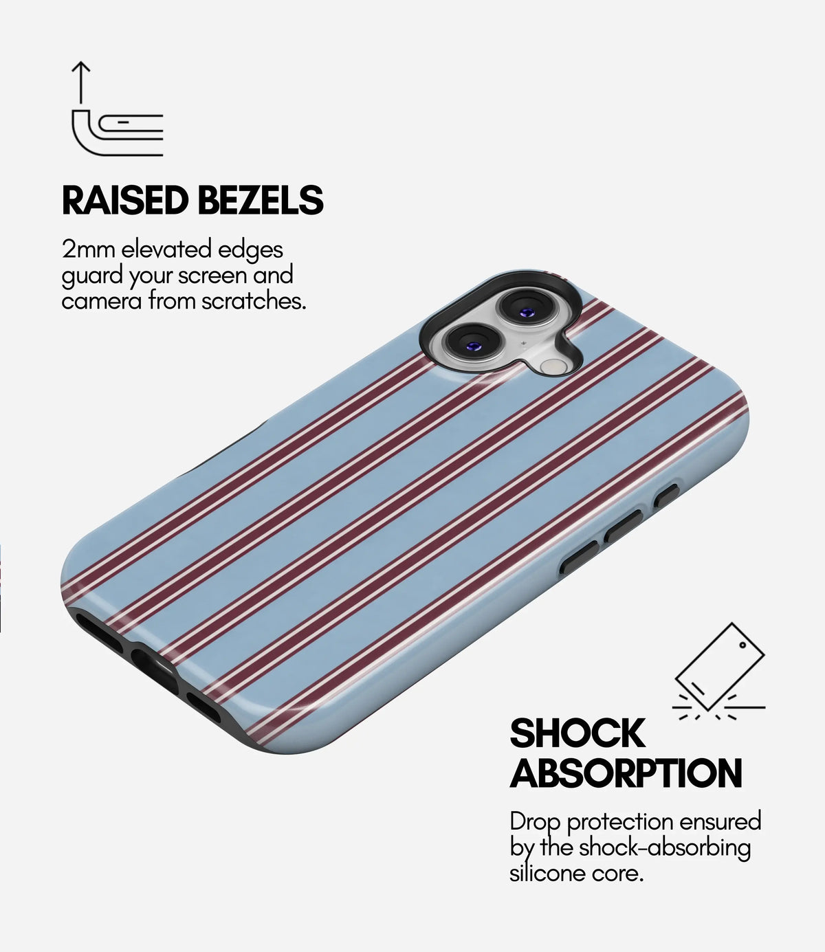 Bordeaux Stripe Premium Tough Shining Phone Case (Double Layer) Available For All iPhone Models