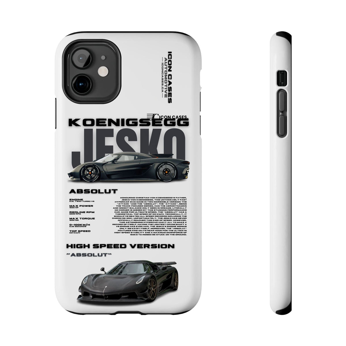 Koenigsegg Jesko White Premium Tough Shining Phone Case (Double Layer) Available For All iPhone Models