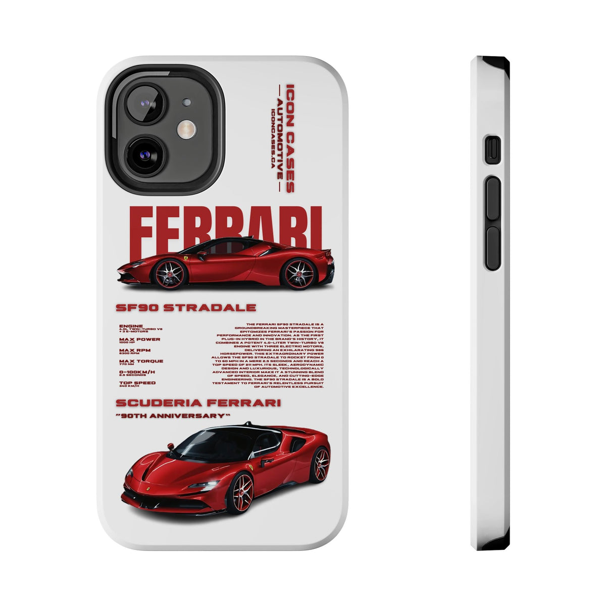 Ferrari SF90 White Premium Tough Shining Phone Case (Double Layer) Available For All iPhone Models