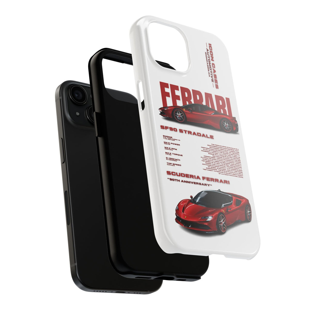 Ferrari SF90 White Premium Tough Shining Phone Case (Double Layer) Available For All iPhone Models