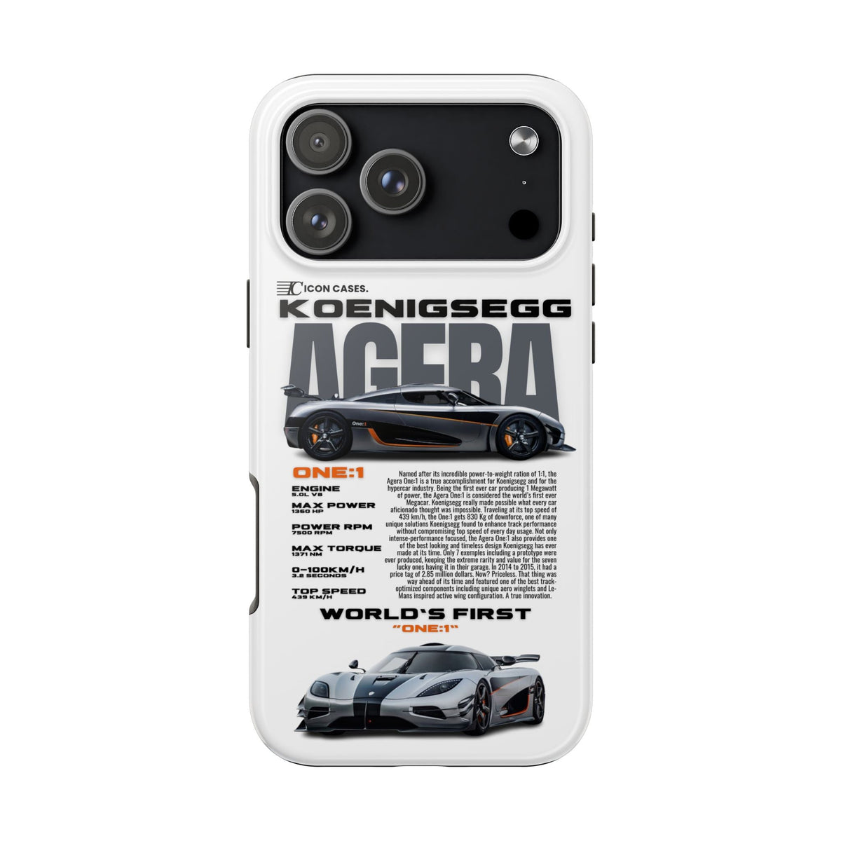 Koenigsegg One:1 White Premium Tough Shining Phone Case (Double Layer) Available For All iPhone Models