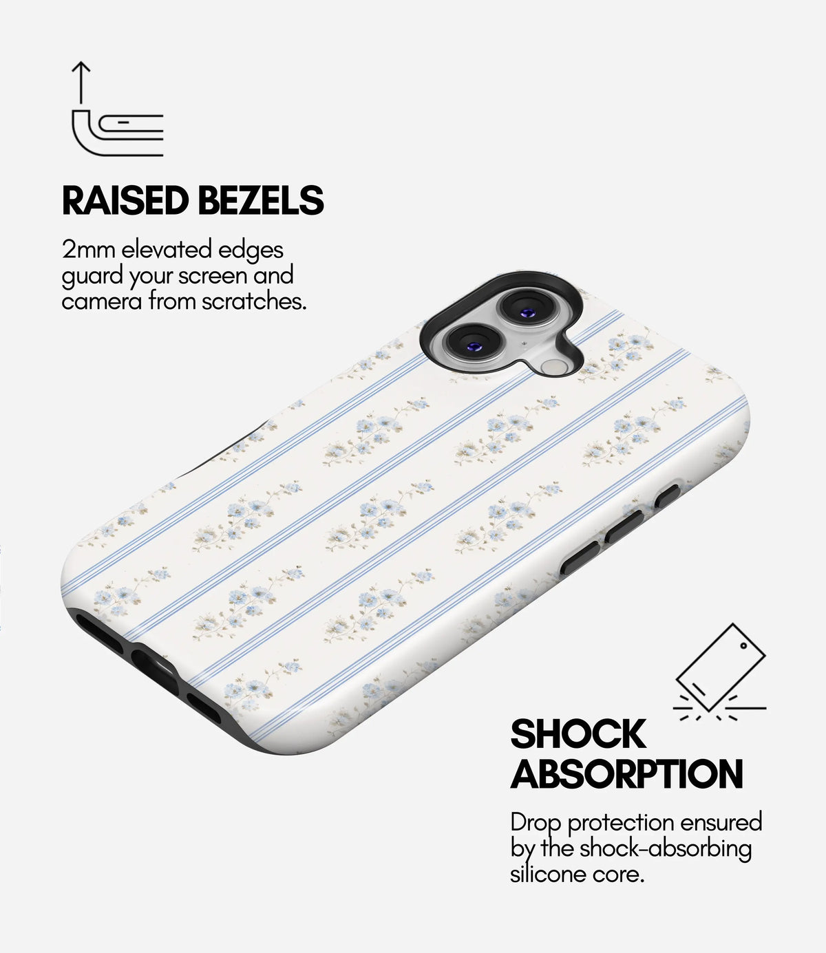 Blue Cottage Stripes Premium Tough Shining Phone Case (Double Layer) Available For All iPhone Models