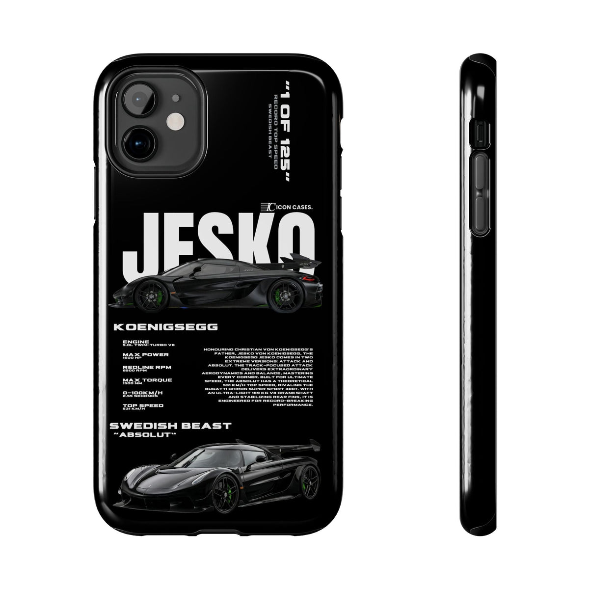 Koenigsegg Jesko Black Premium Tough Shining Phone Case (Double Layer) Available For All iPhone Models