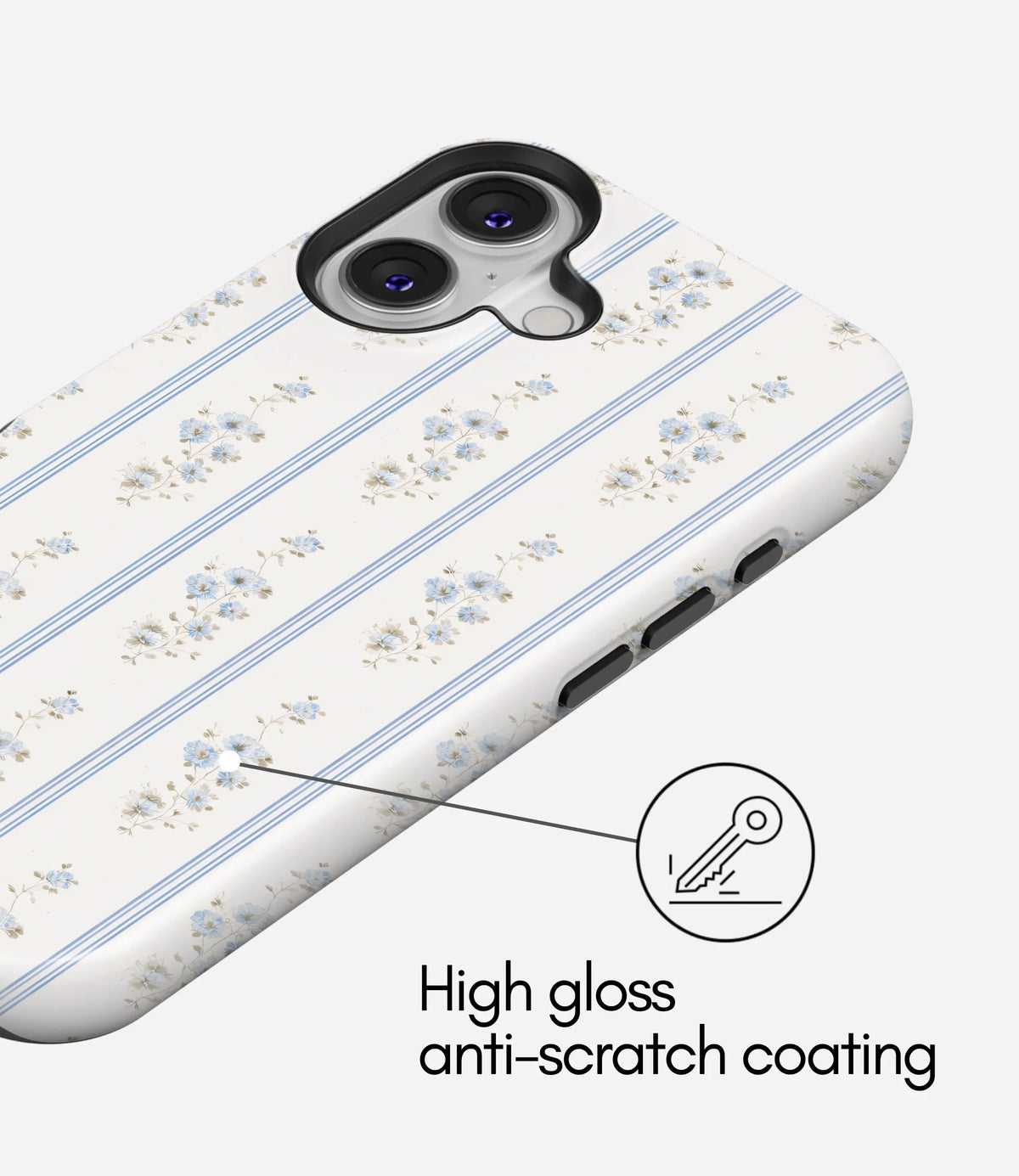 Blue Cottage Stripes Premium Tough Shining Phone Case (Double Layer) Available For All iPhone Models