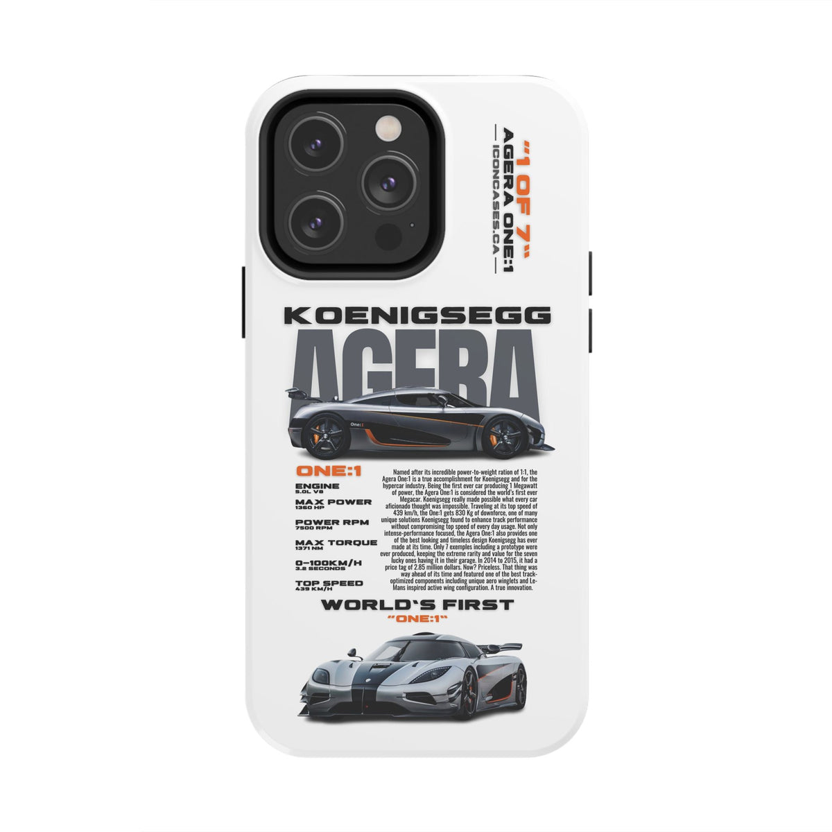 Koenigsegg One:1 White Premium Tough Shining Phone Case (Double Layer) Available For All iPhone Models
