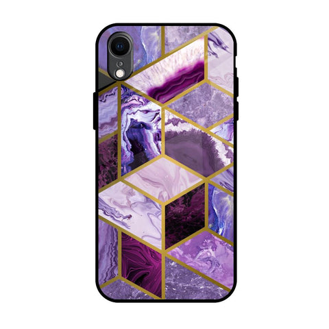 Purple Rhombus Marble Glossy Case for iPhone XR