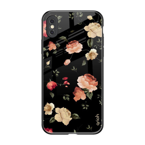 Black Spring Floral Glossy Case for iPhone XS
