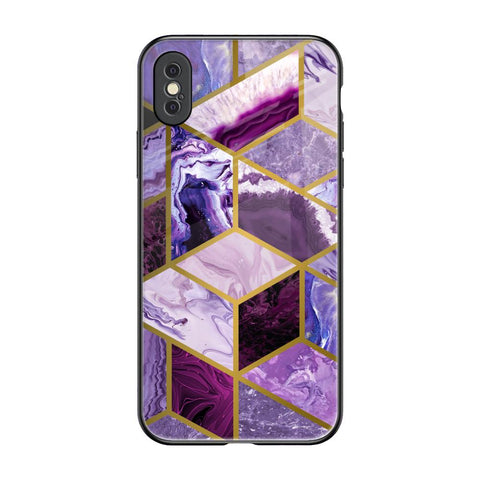 Purple Rhombus Marble Glossy Case for iPhone XS