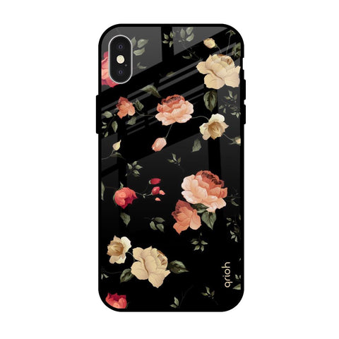 Black Spring Floral Glossy Case for Apple iPhone XS