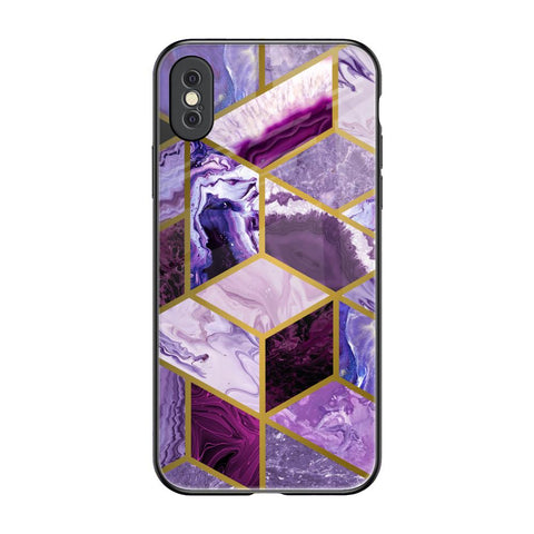 Purple Rhombus Marble Glossy Case for iPhone XS Max