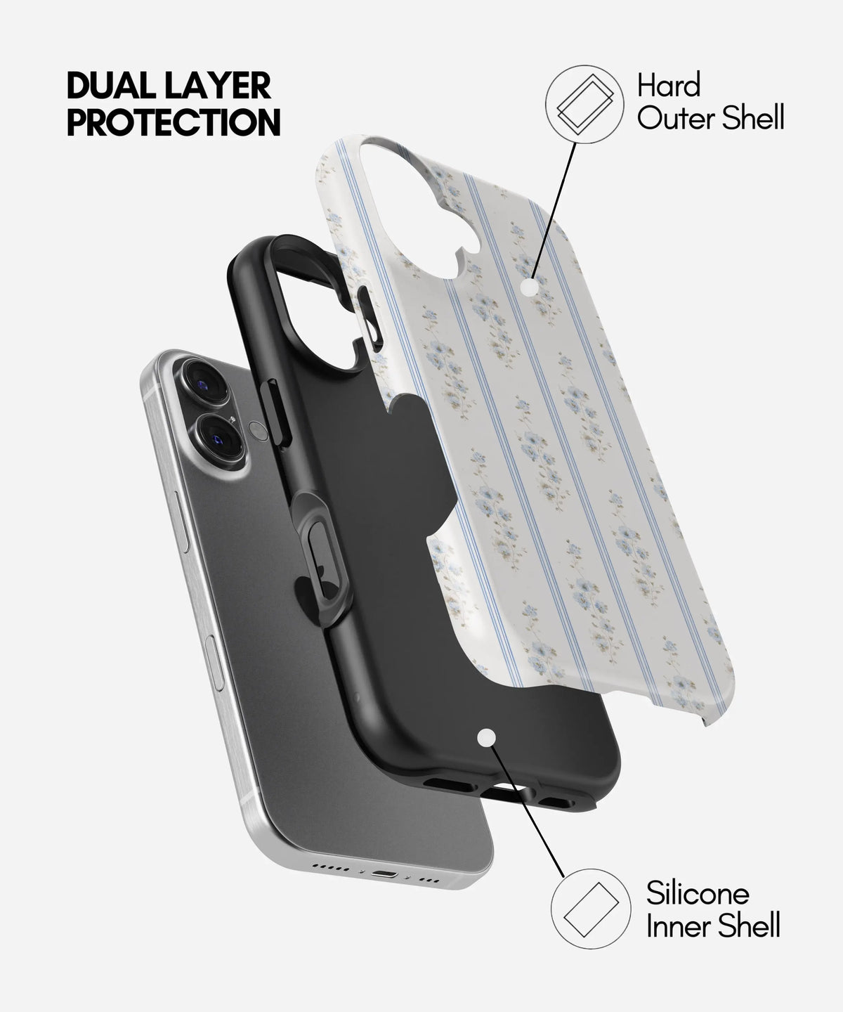 Blue Cottage Stripes Premium Tough Shining Phone Case (Double Layer) Available For All iPhone Models