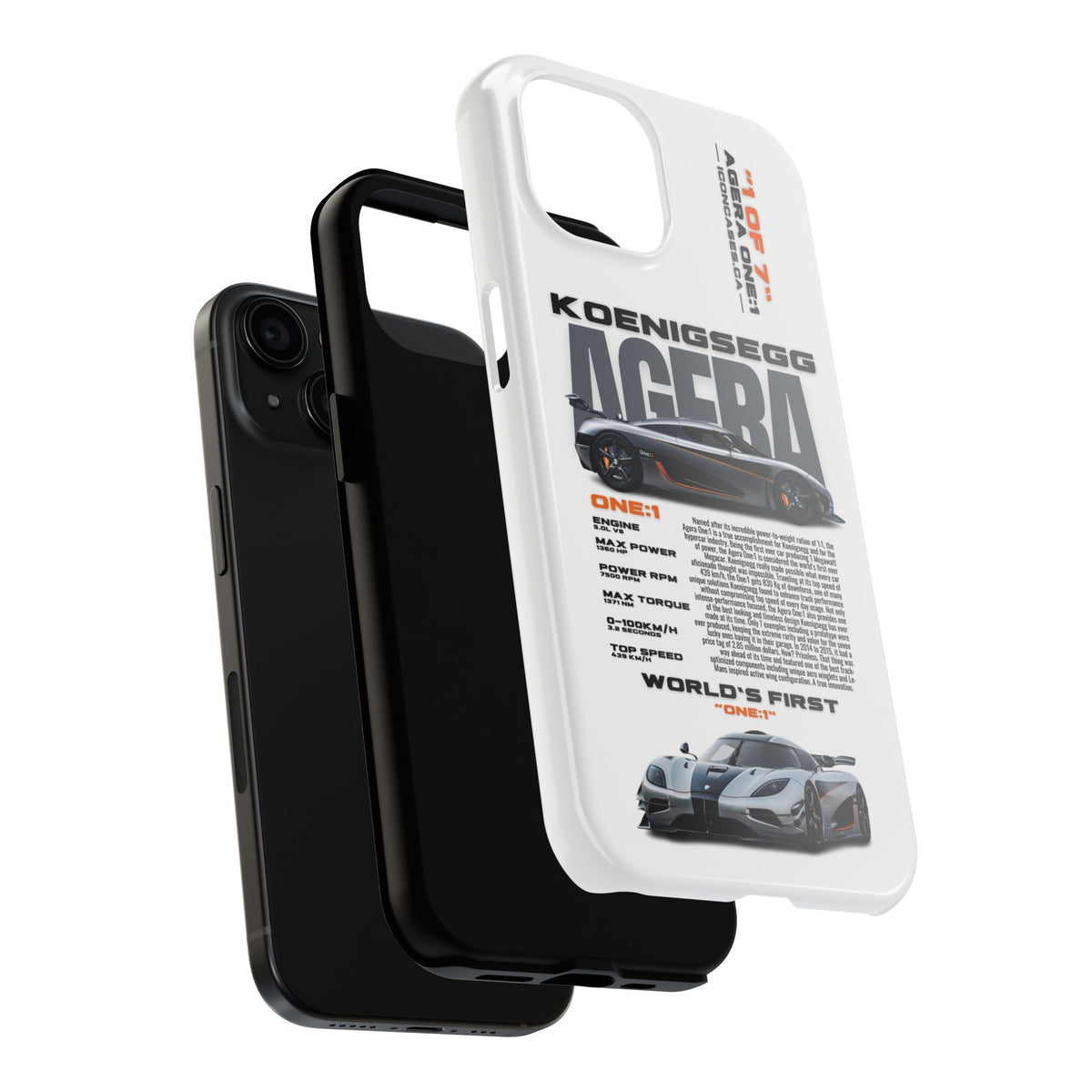 Koenigsegg One:1 White Premium Tough Shining Phone Case (Double Layer) Available For All iPhone Models