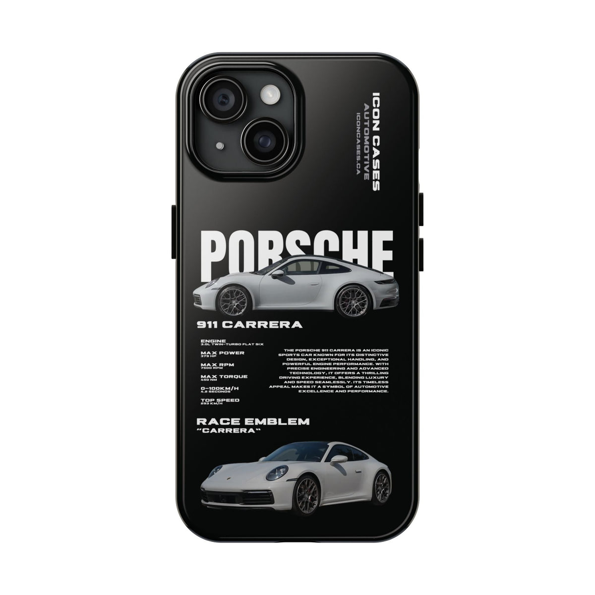Porsche 911 Carrera (992) Black Premium Tough Shining Phone Case (Double Layer) Available For All iPhone Models