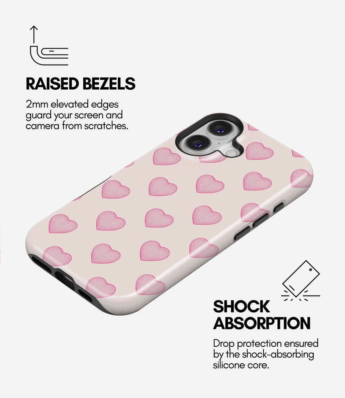 Heart Grid Premium Tough Shining Phone Case (Double Layer) Available For All iPhone Models