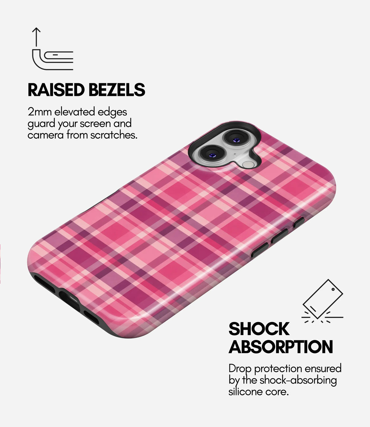 Pink Plaid Harmony Premium Tough Shining Phone Case (Double Layer) Available For All iPhone Models