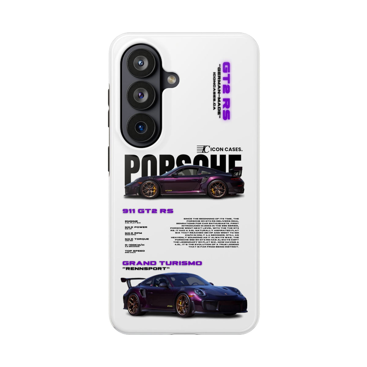 Porsche 911 GT2 RS Purple White Premium Tough Shining Phone Case (Double Layer) Available For All iPhone Models