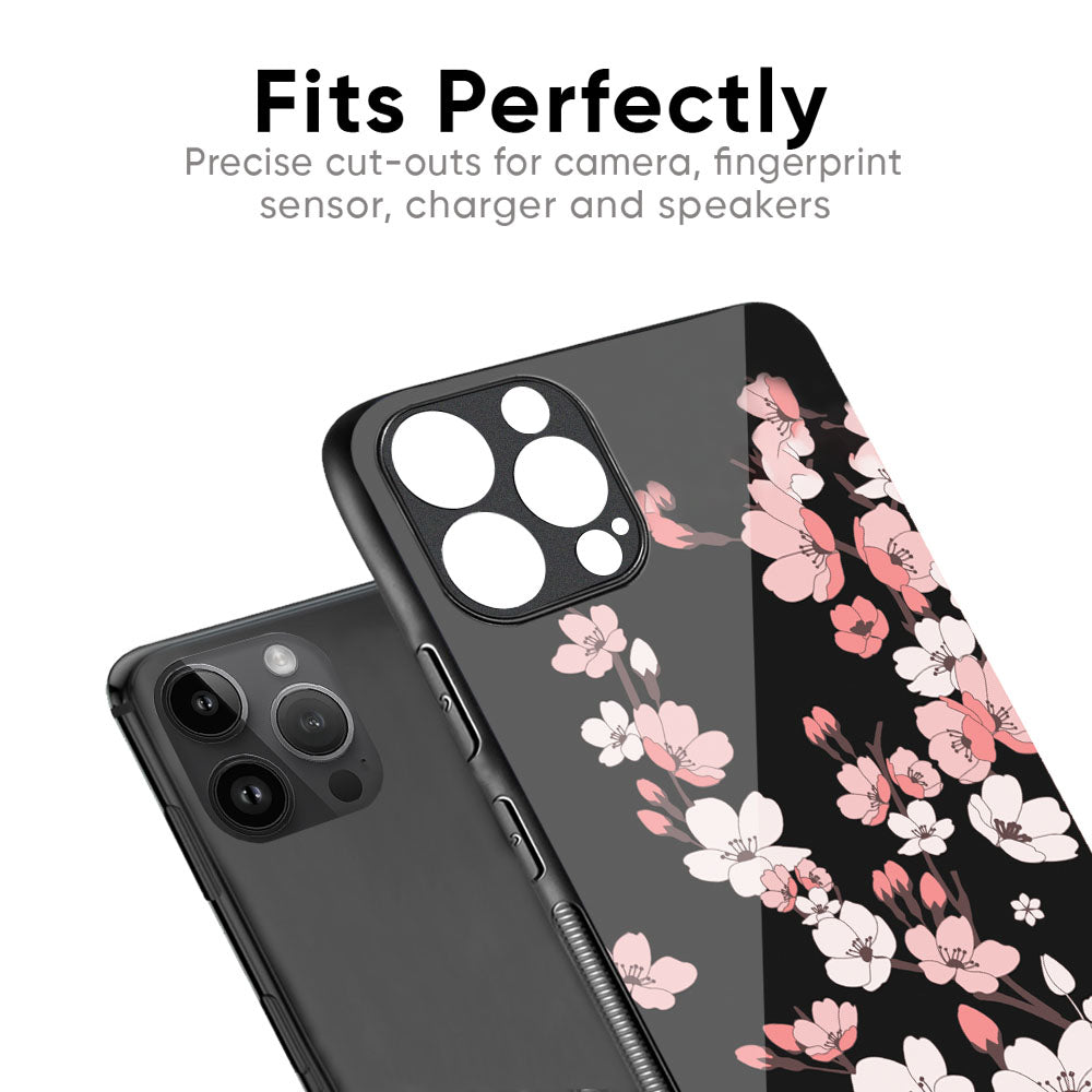 Black Cherry Blossom Glass Case for iPhone 17 Pro Max