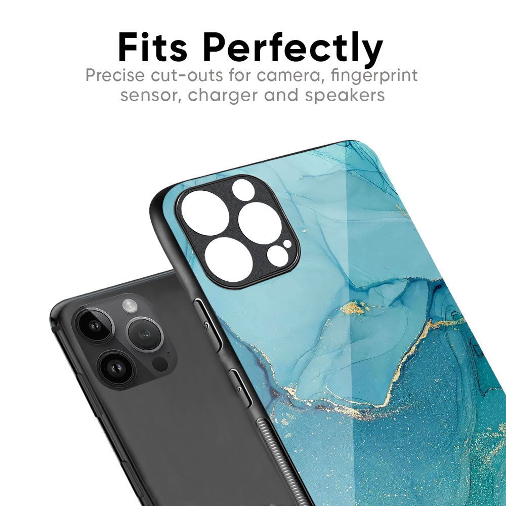 Blue Golden Glitter Glass Case for iPhone 17 Pro Max