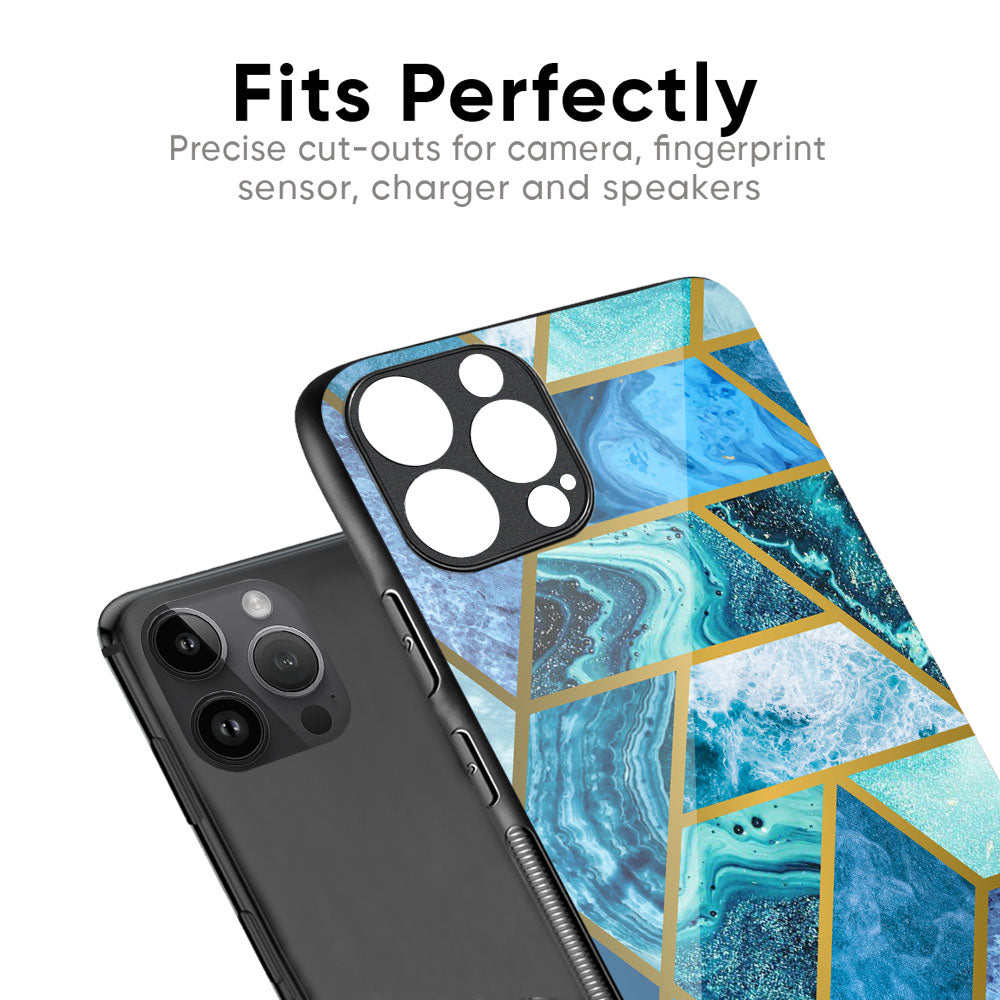 Turquoise Geometrical Marble Glass Case for iPhone 17 Pro Max