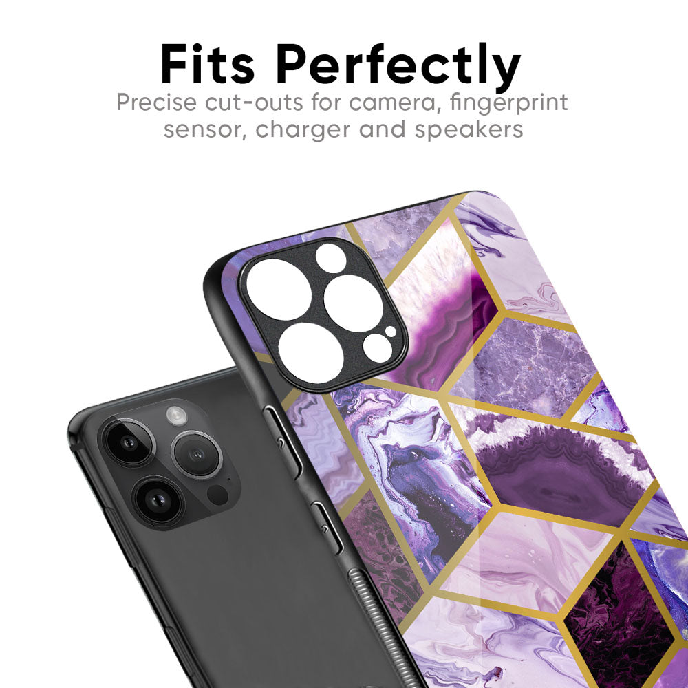 Purple Rhombus Marble Glass Case for iPhone 17 Pro Max