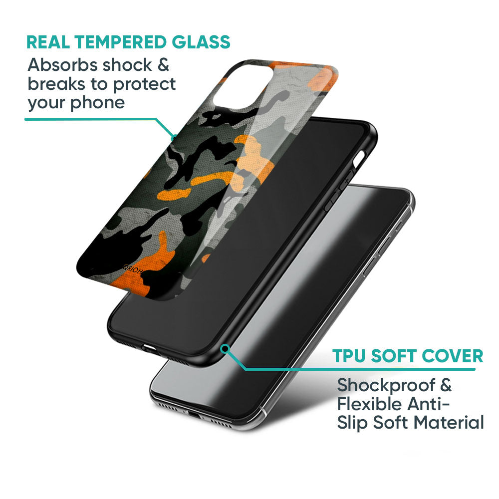Camouflage Orange Glass Case For iPhone 17 Pro Max