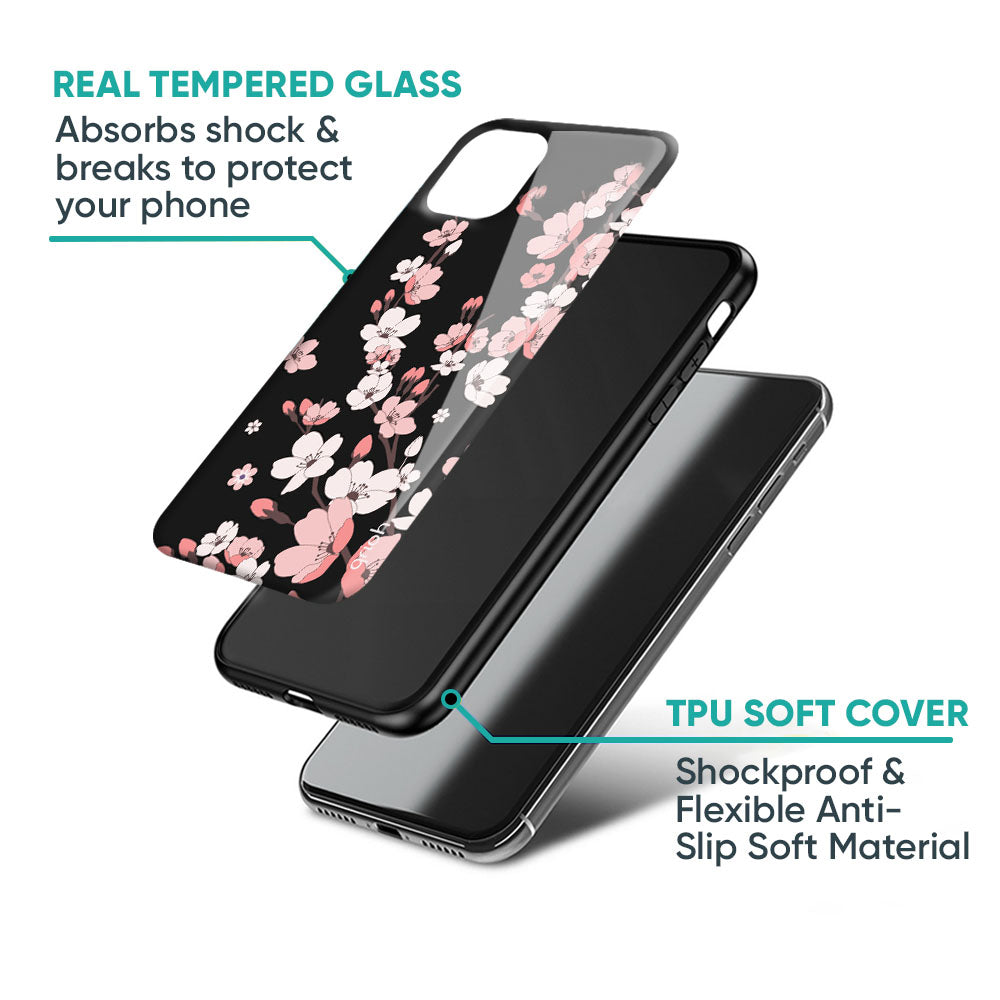 Black Cherry Blossom Glass Case for iPhone 17 Pro Max