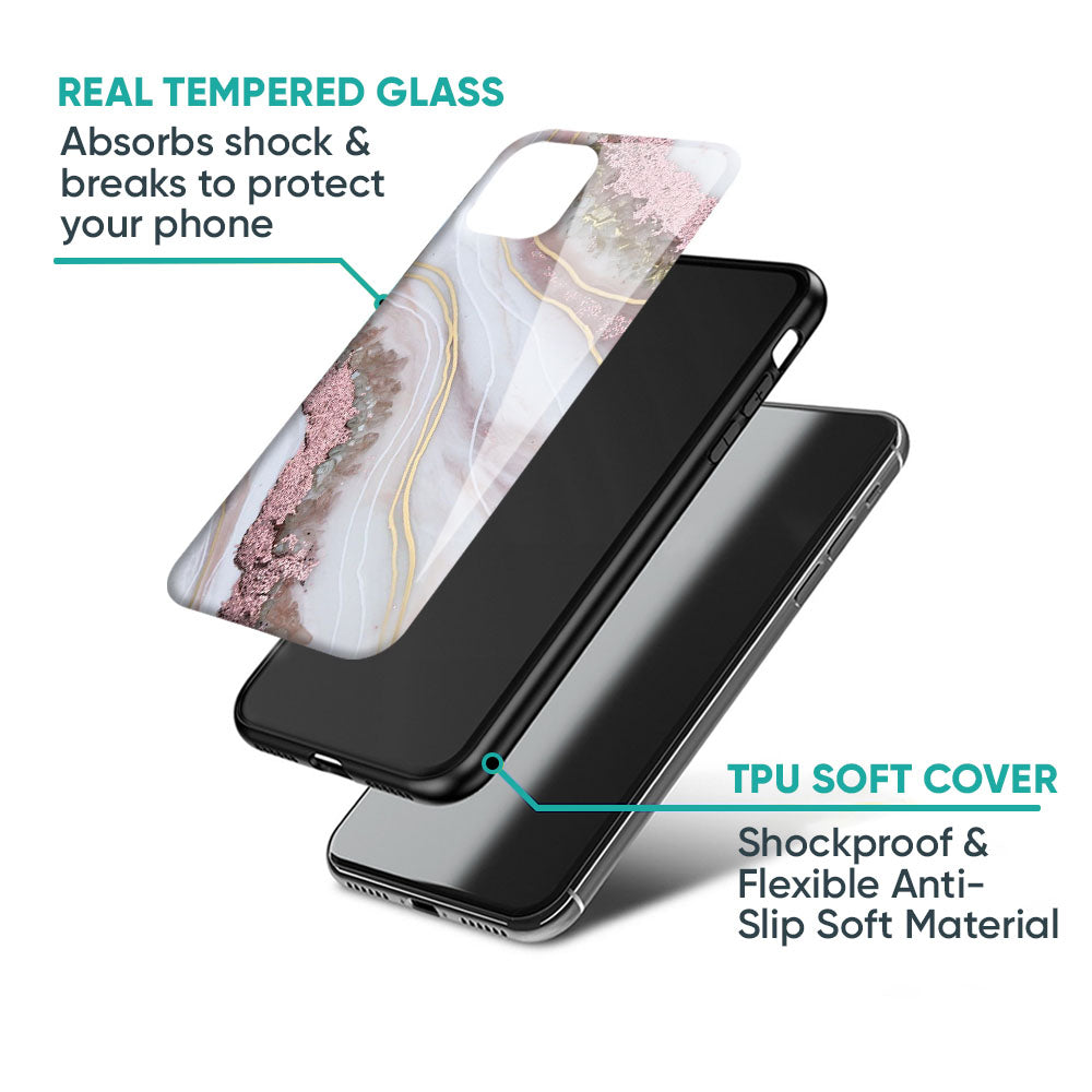Pink & Gold Gllitter Marble Glass Case for iPhone 17 Pro Max