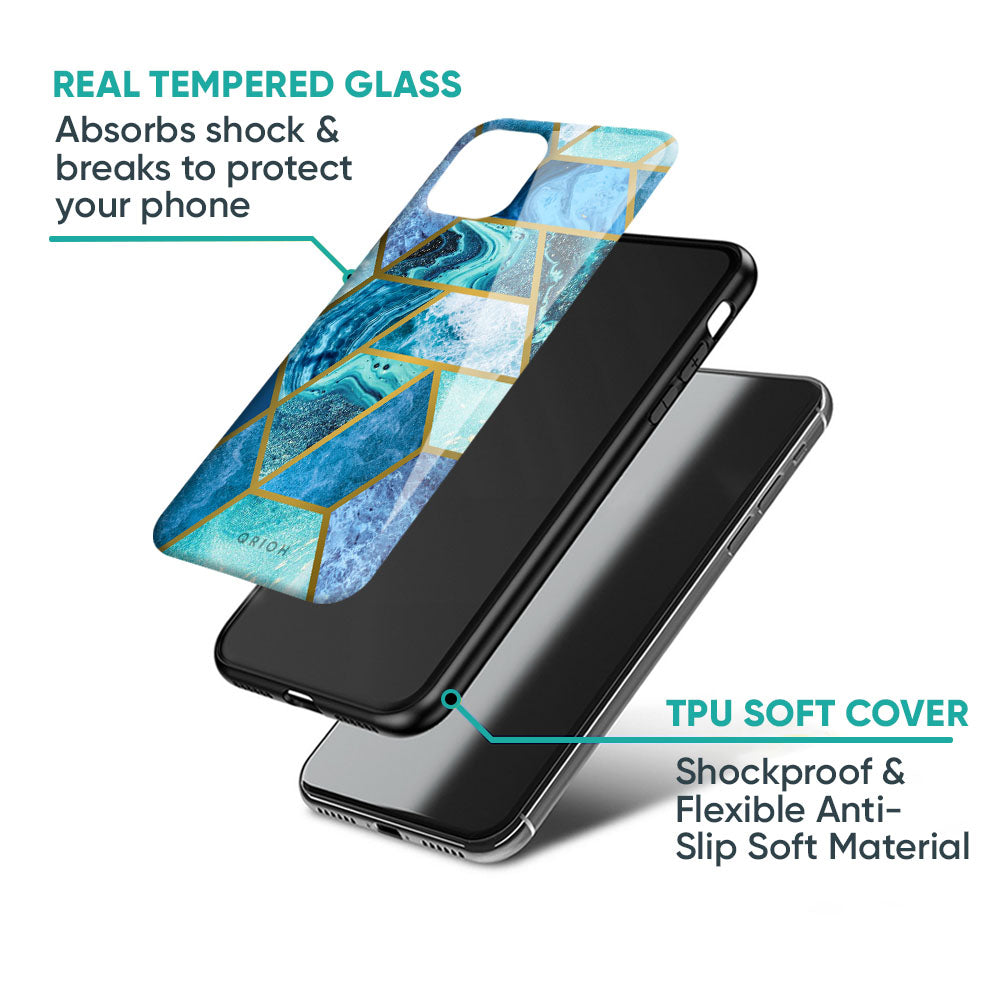 Turquoise Geometrical Marble Glass Case for iPhone 17 Pro Max