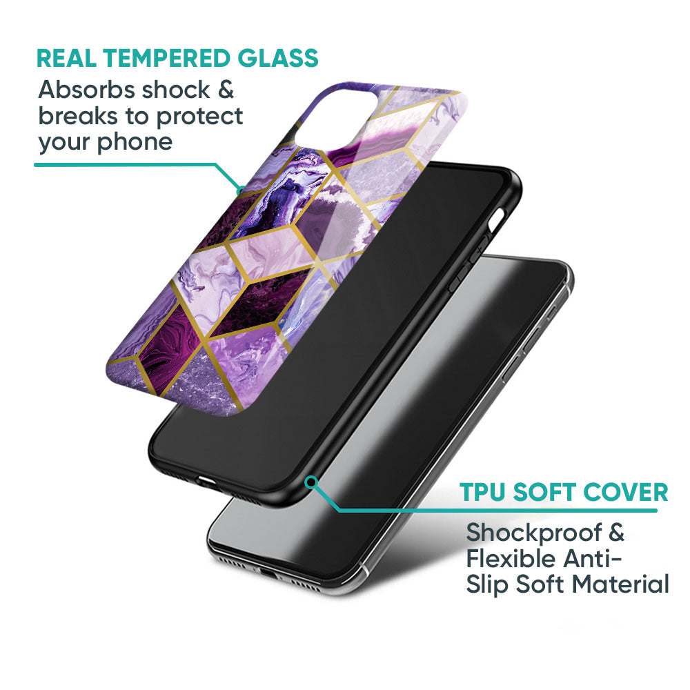 Purple Rhombus Marble Glass Case for iPhone 17 Pro Max