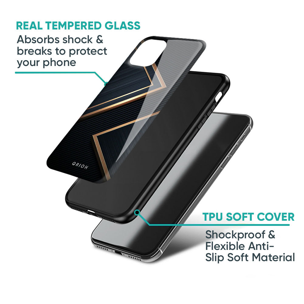 Sleek Golden & Navy Glass Case for iPhone 17 Pro Max