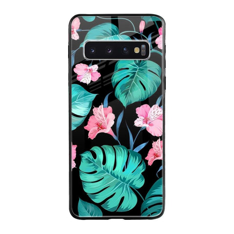 Tropical Leaves & Pink Flowers Glossy case for Samsung Galaxy S10