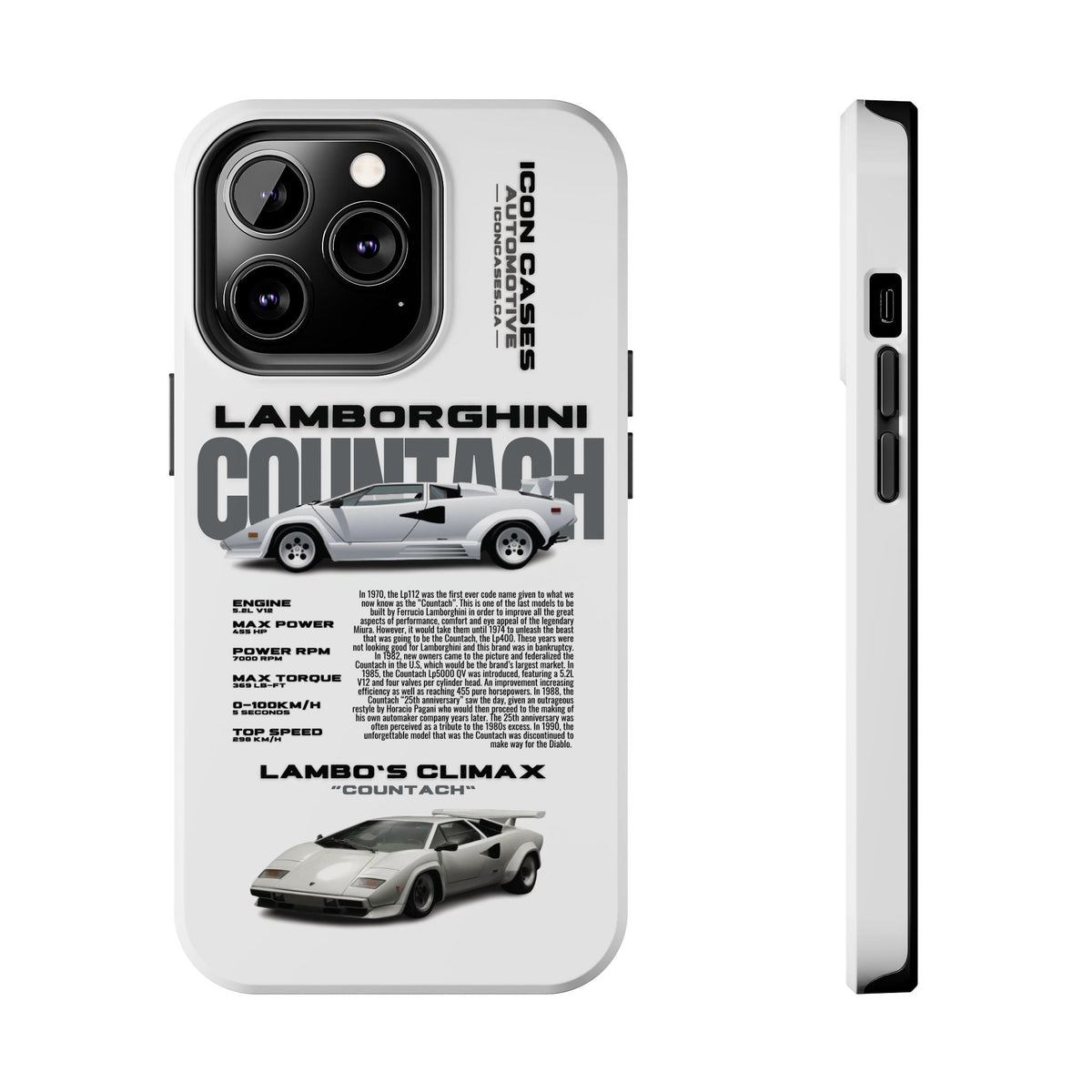 Lamborghini Countach White Premium Tough Shining Phone Case (Double Layer) Available For All iPhone Models