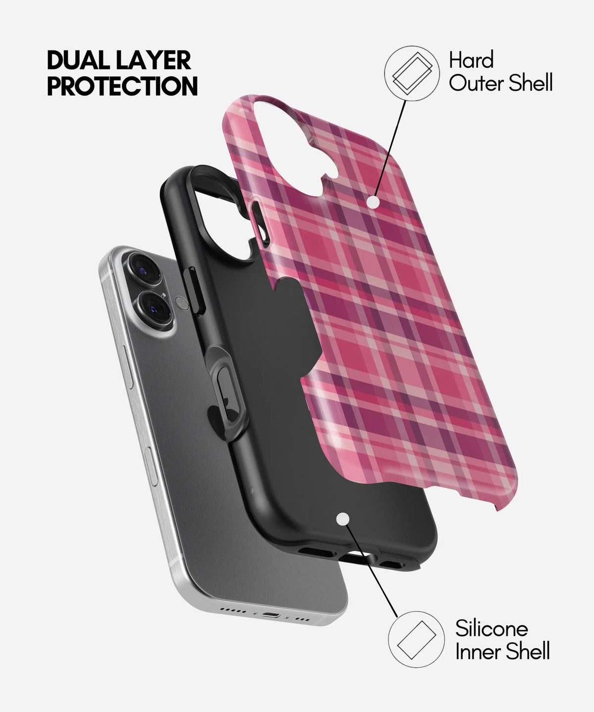 Pink Plaid Harmony Premium Tough Shining Phone Case (Double Layer) Available For All iPhone Models