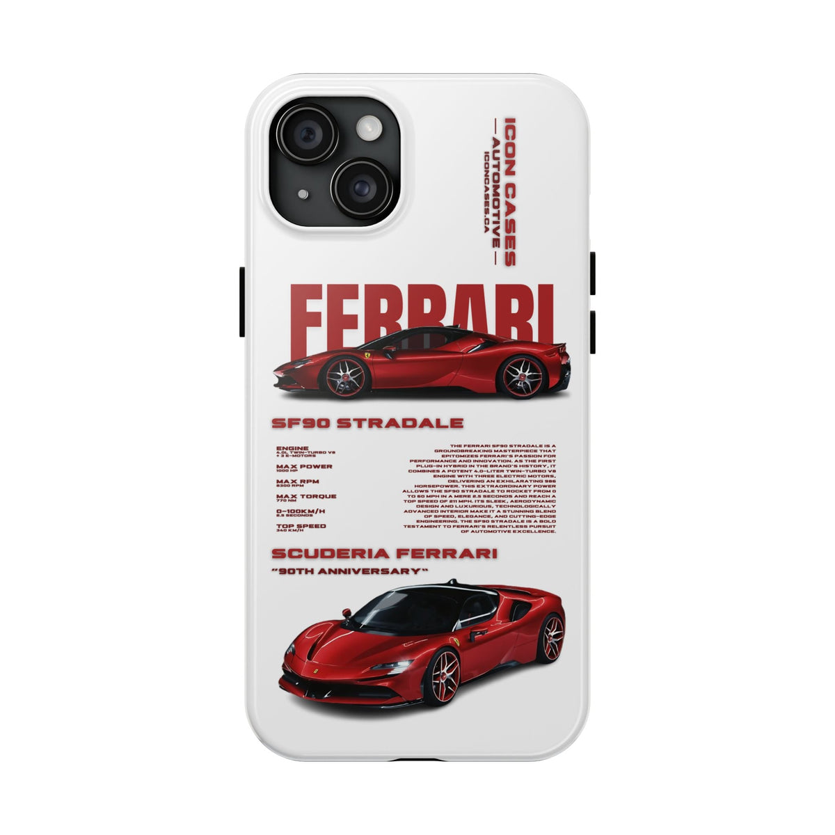 Ferrari SF90 White Premium Tough Shining Phone Case (Double Layer) Available For All iPhone Models
