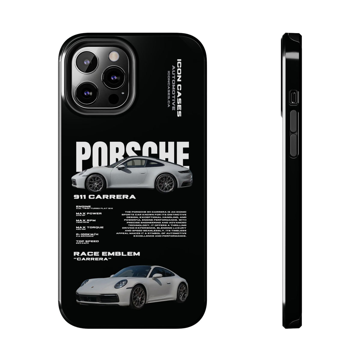 Porsche 911 Carrera (992) Black Premium Tough Shining Phone Case (Double Layer) Available For All iPhone Models