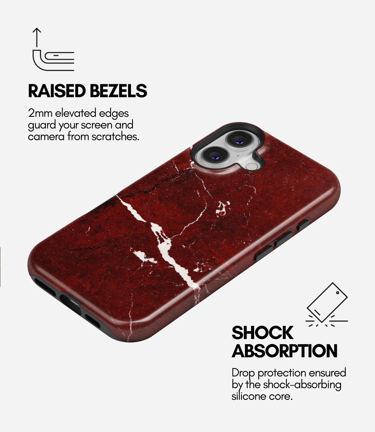 Crimson Marble Vein Premium Tough Shining Phone Case (Double Layer) Available For All iPhone Models
