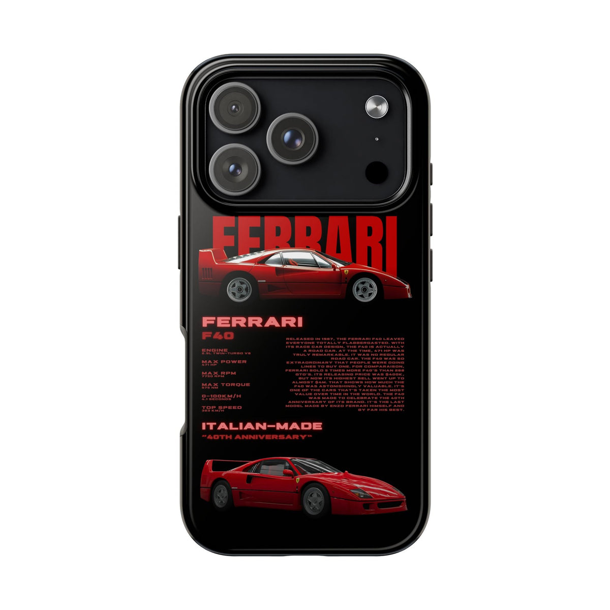 Ferrari F40 Black Premium Tough Shining Phone Case (Double Layer) Available For All iPhone Models