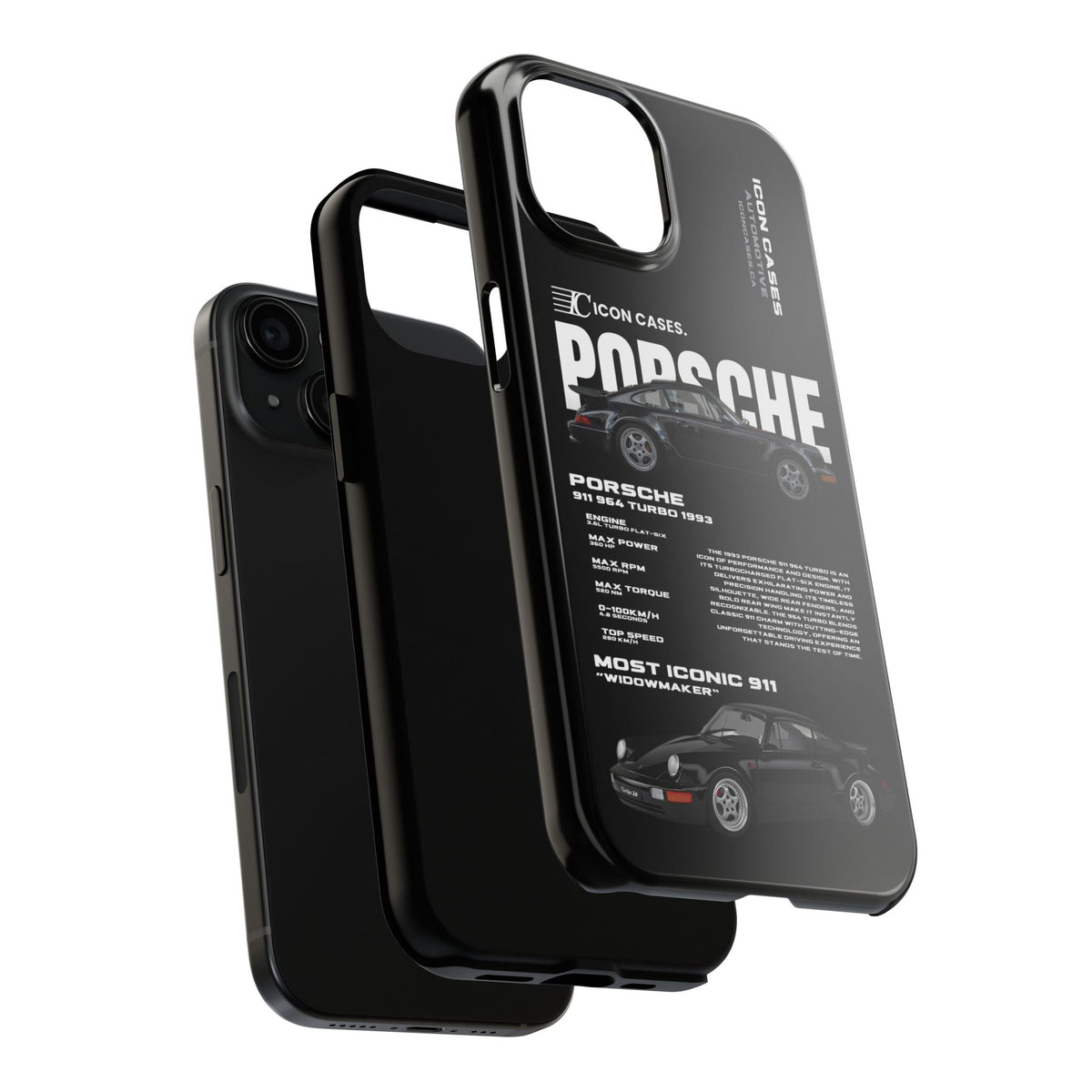 Porsche 911 (964) Turbo Black Premium Tough Shining Phone Case (Double Layer) Available For All iPhone Models