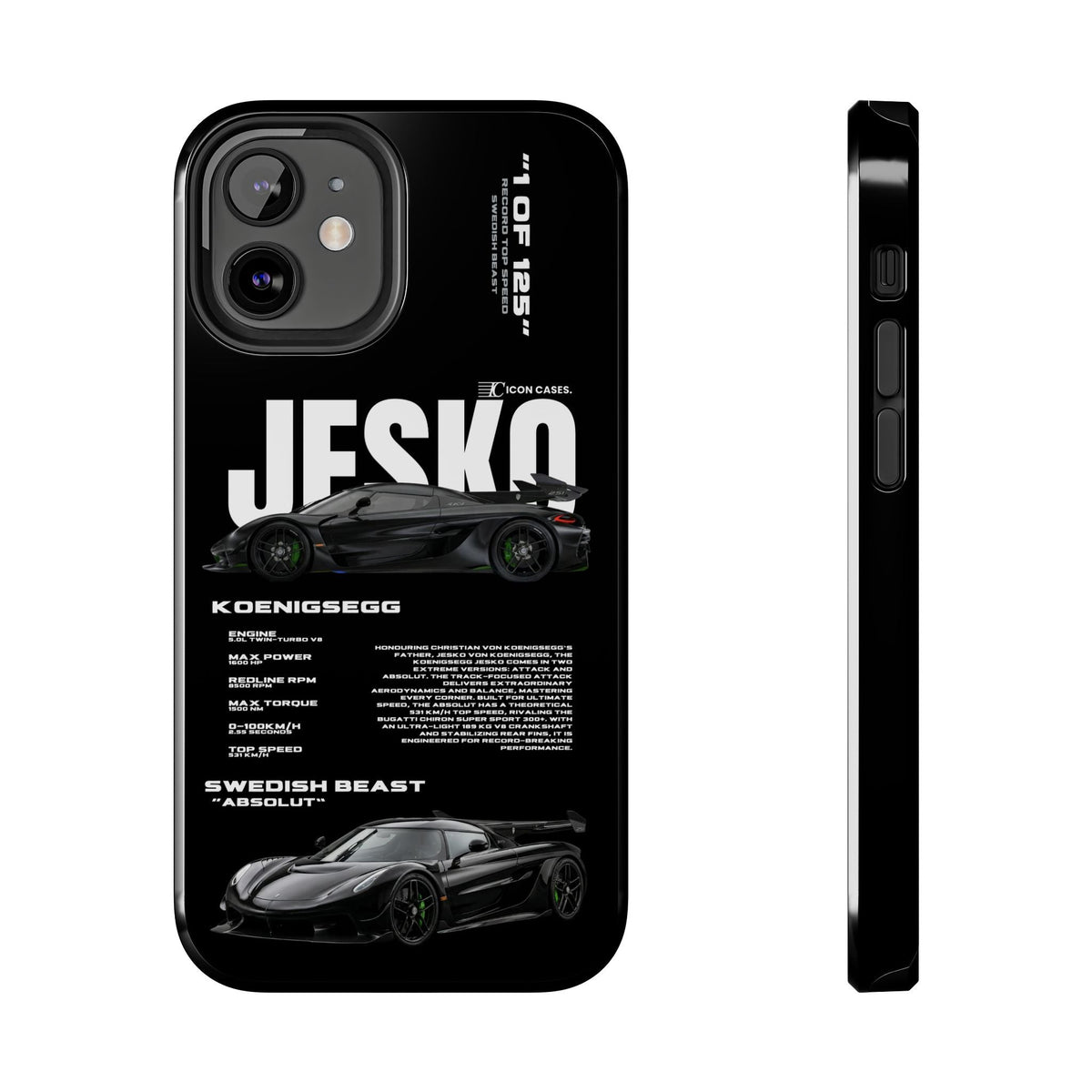 Koenigsegg Jesko Black Premium Tough Shining Phone Case (Double Layer) Available For All iPhone Models