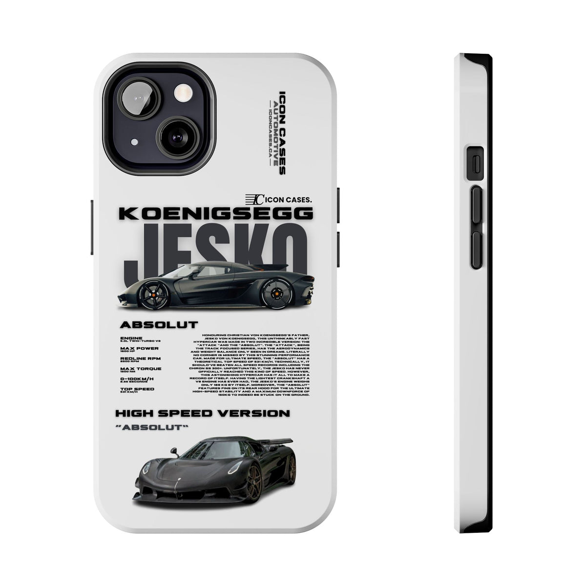 Koenigsegg Jesko White Premium Tough Shining Phone Case (Double Layer) Available For All iPhone Models