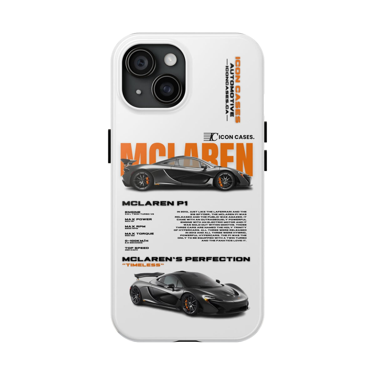 McLaren P1 White Premium Tough Shining Phone Case (Double Layer) Available For All iPhone Models