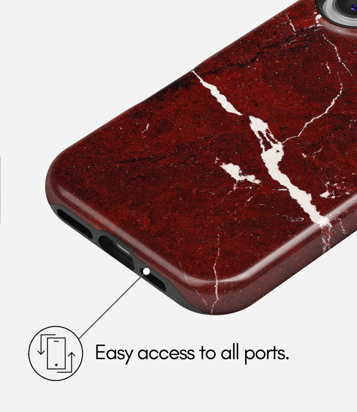 Crimson Marble Vein Premium Tough Shining Phone Case (Double Layer) Available For All iPhone Models