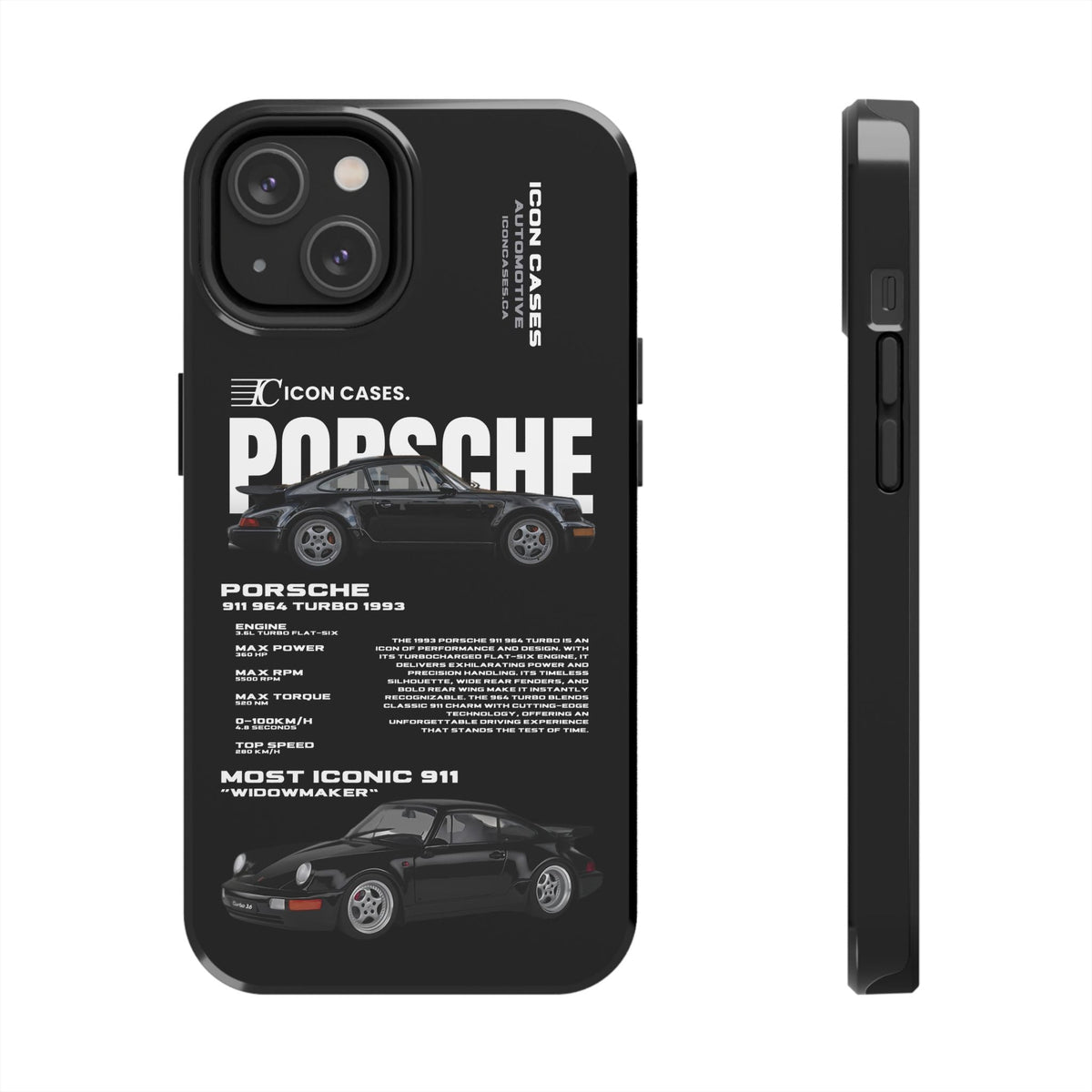 Porsche 911 (964) Turbo Black Premium Tough Shining Phone Case (Double Layer) Available For All iPhone Models