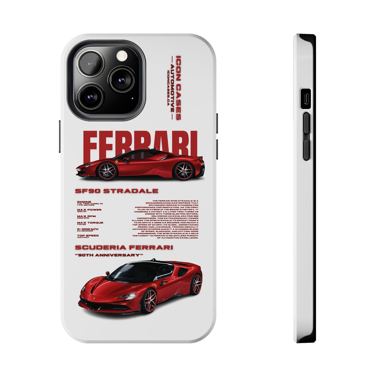 Ferrari SF90 White Premium Tough Shining Phone Case (Double Layer) Available For All iPhone Models