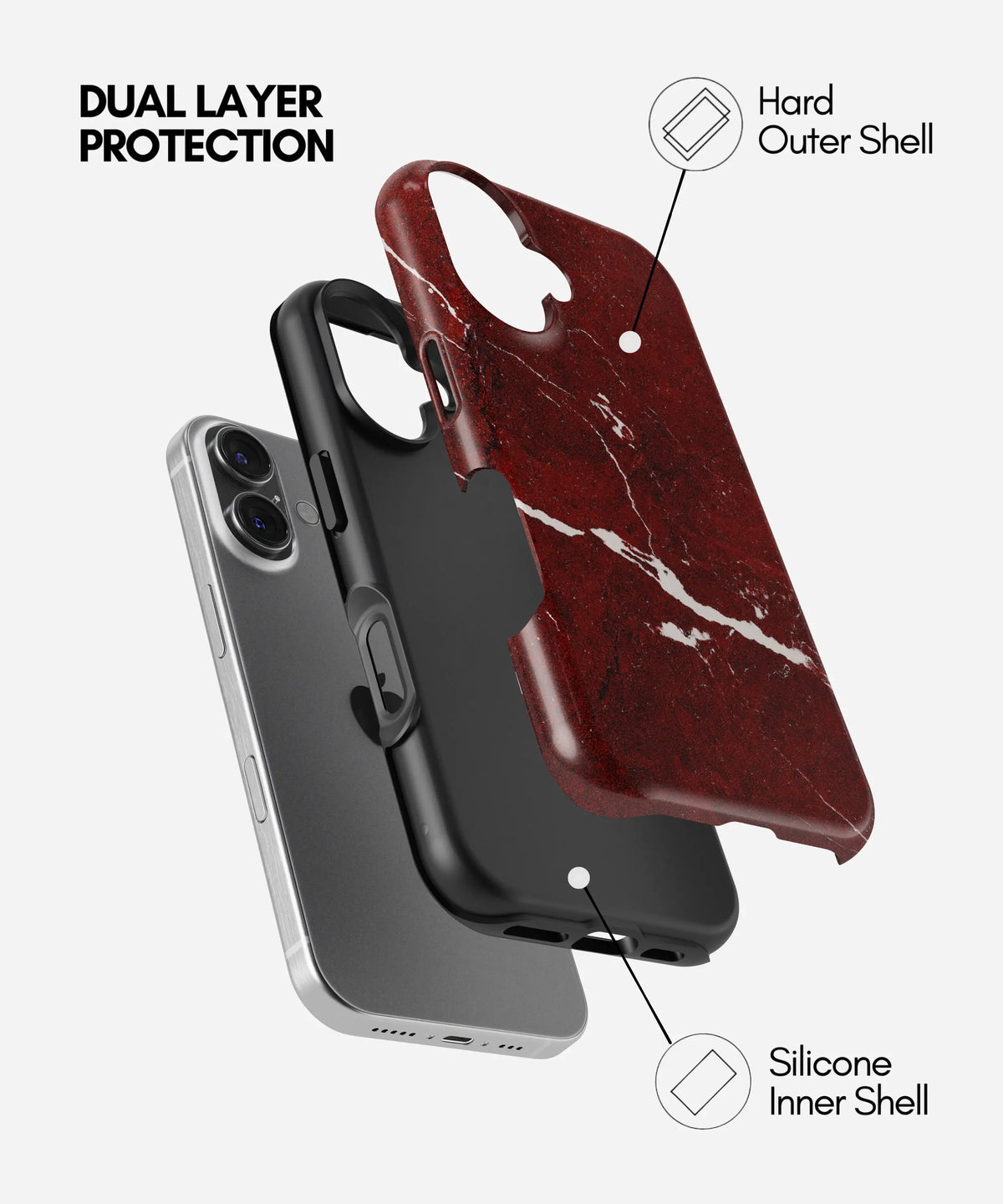 Crimson Marble Vein Premium Tough Shining Phone Case (Double Layer) Available For All iPhone Models