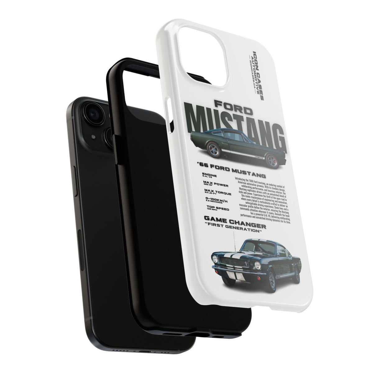 Ford Mustang White Premium Tough Shining Phone Case (Double Layer) Available For All iPhone Models