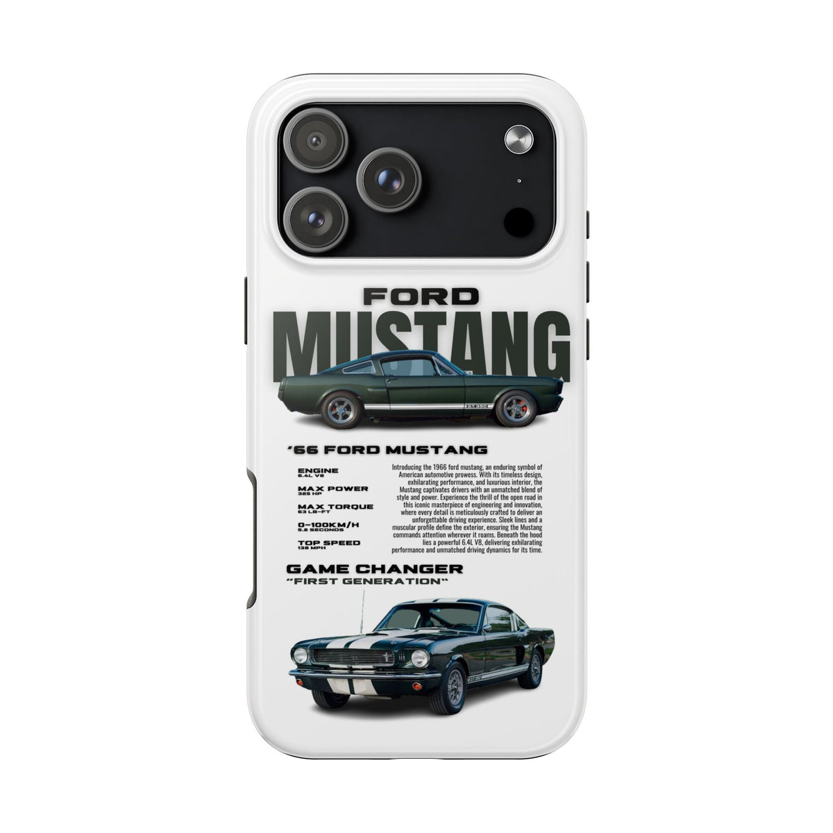 Ford Mustang White Premium Tough Shining Phone Case (Double Layer) Available For All iPhone Models