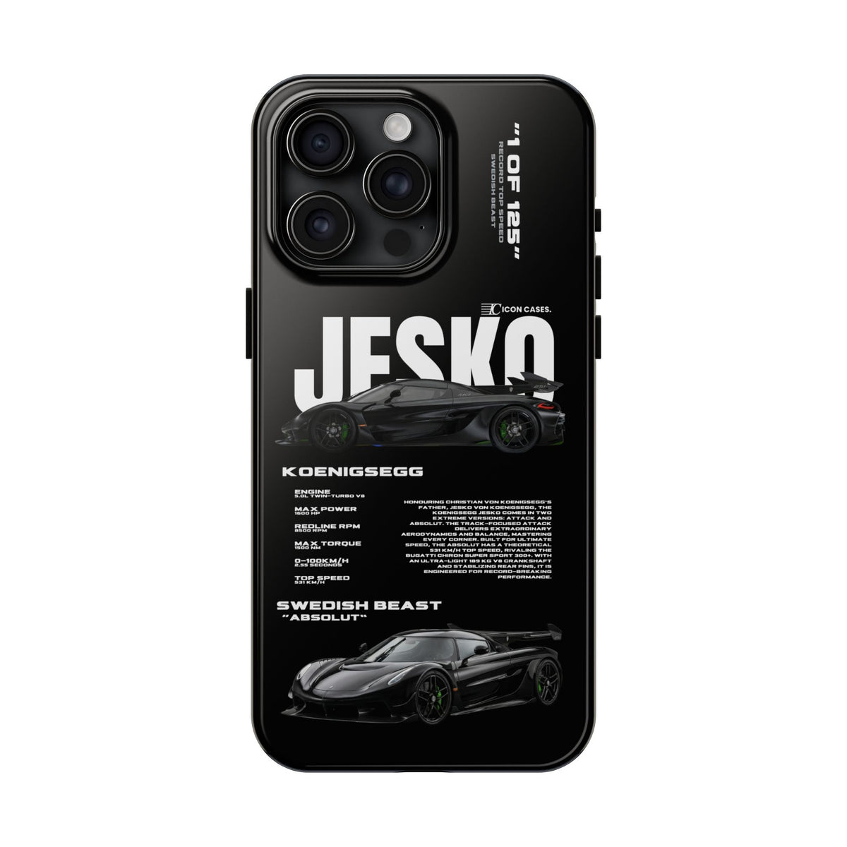Koenigsegg Jesko Black Premium Tough Shining Phone Case (Double Layer) Available For All iPhone Models