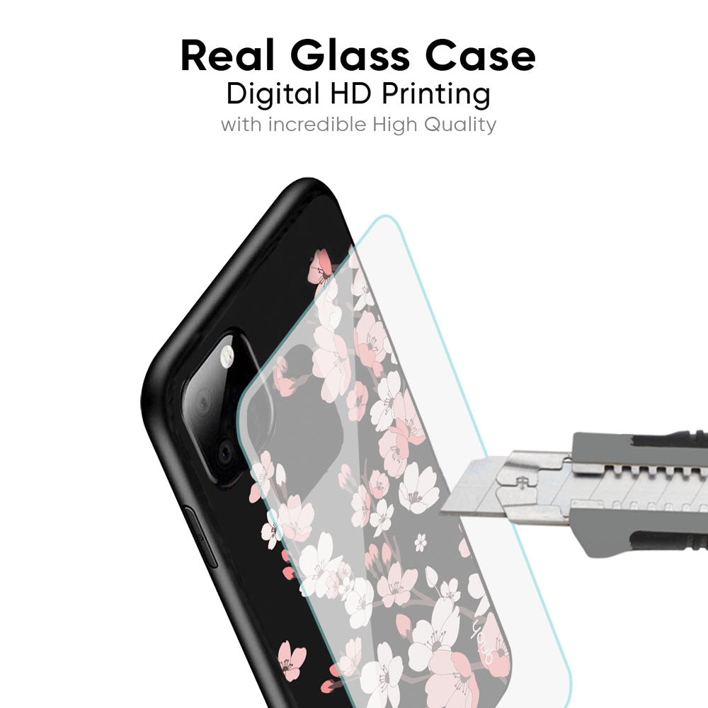 Black Cherry Blossom Glass Case for iPhone 17 Pro Max
